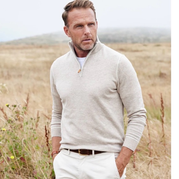 NWOT Collars & Co Cream Napoli Accent Quarter Zip Wool Cashmere Sweater Medium - Picture 2 of 8